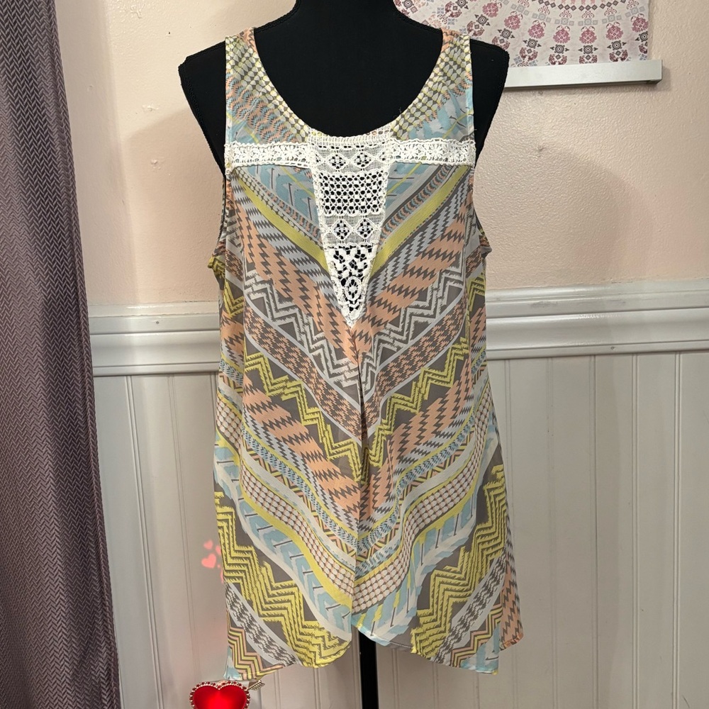 Maurices Pastel Chevron Tank Top Size XL